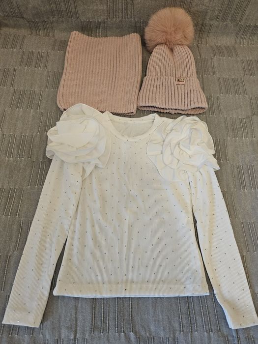 Set fular cu caciula, 2 bluze elegante, noi, marimea 122 cm