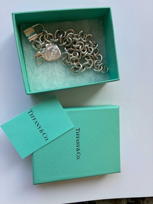 Масивна сребърна верижка - колие  с катинар и сърце Тифани / Tiffany