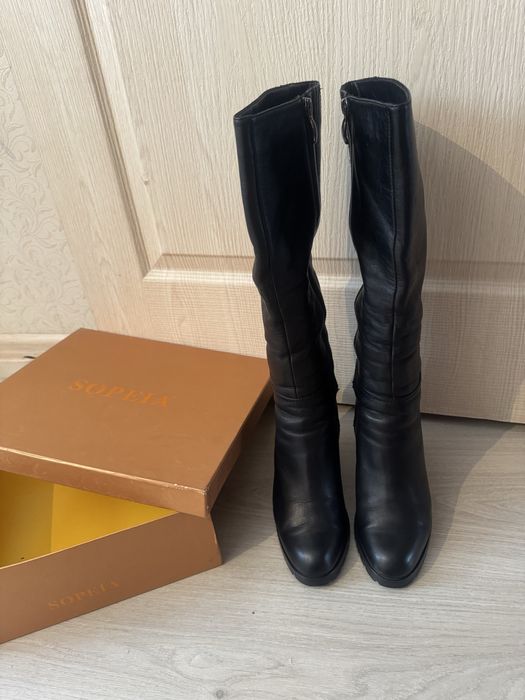 Сапоги зимние черные каблук высокий