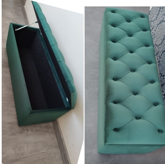 Vând bancheta catifea  cu spatiu pentru depozitare Chesterfield verde