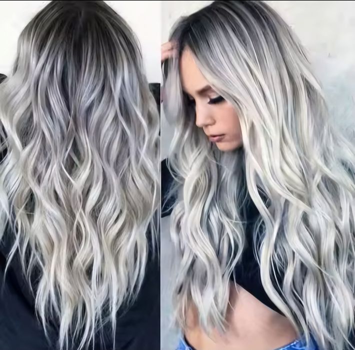 Перука омбре - бяло сива 55 см, руса