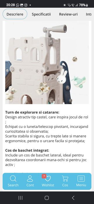 Ansamblu de joaca copii 1-4 ani (topogan/leagan/cos baschet/binoclu etc)