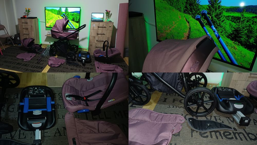 Cărucior/căruț copii 4 în 1 sport+landou+sc.auto+bază auto isofix.