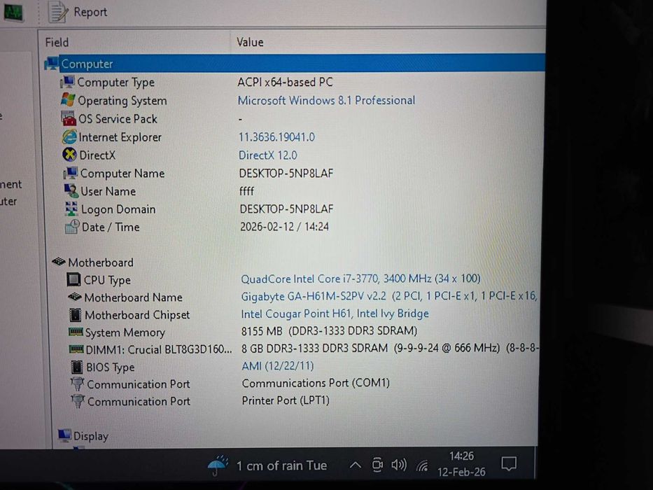 Kit placă de bază Gigabyte GA-H61M-S2PV + intel i7-3770 + 8GB DDR3