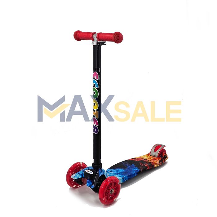 Детска тротинетка триколка огън и вода с 3 светещи колела многоцветен