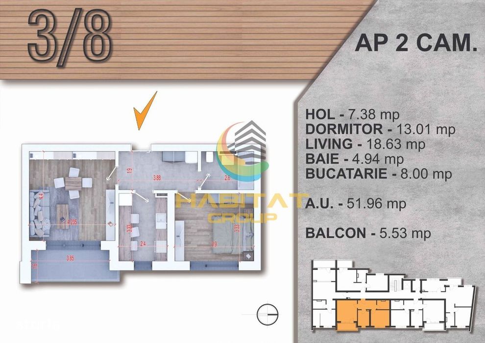 Piata Alba Iulia 2 camere decomandat 57 mp bloc tip BOUTIQUE