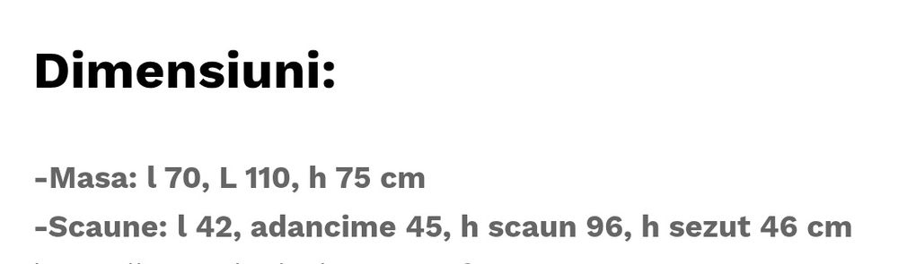 Set de masa cu 4 scaune noi