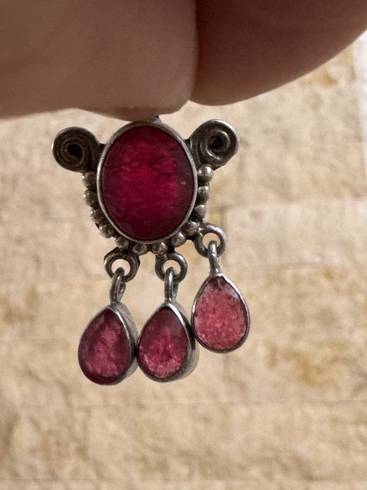 Colier argint si rubine naturale. Vechi. Lant si pandativ. 925