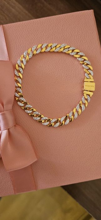 Bratara Pandora În Doua Tonuri Cu Lant Cubanez Elemente In Stil Pave