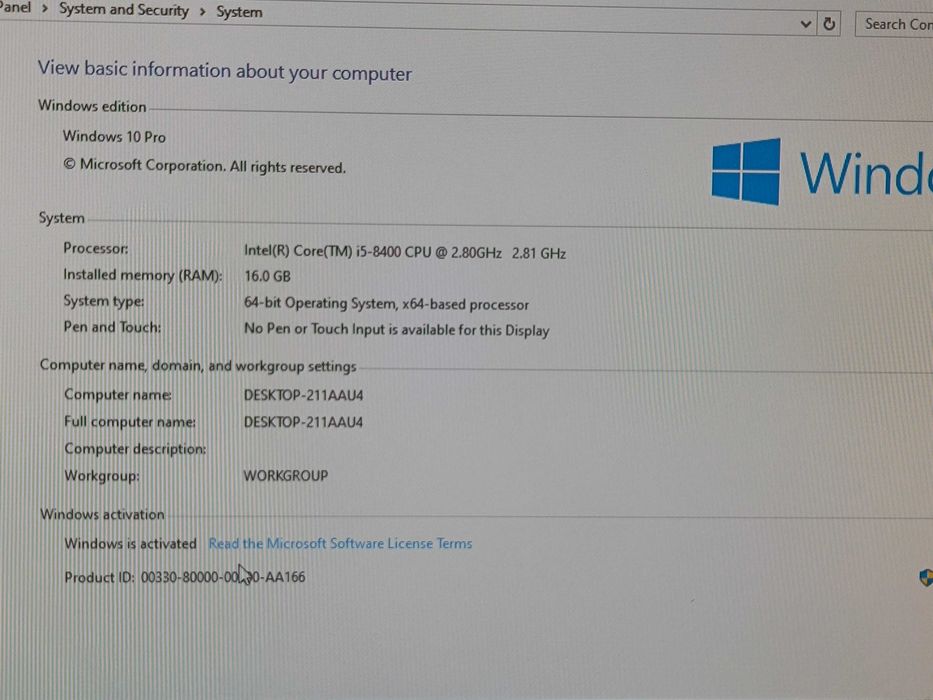 Настолен компютър Asus FX10CP i5-8400/16GB RAM/250GB Samsung/WiFi/600W