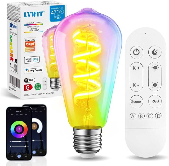 Смарт Wi-Fi LED крушка E27,6.3W,RGB +  бяло, с дистанционно управление