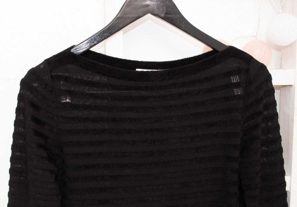 Max Mara дамски пуловер плюшен полупрозрачен черен райе S