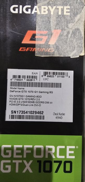 Видео карта GeForce G1 gaming GTX 1070