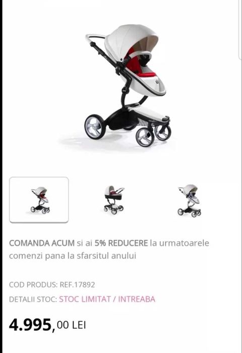 Cărucior 2 in 1 culoare alba