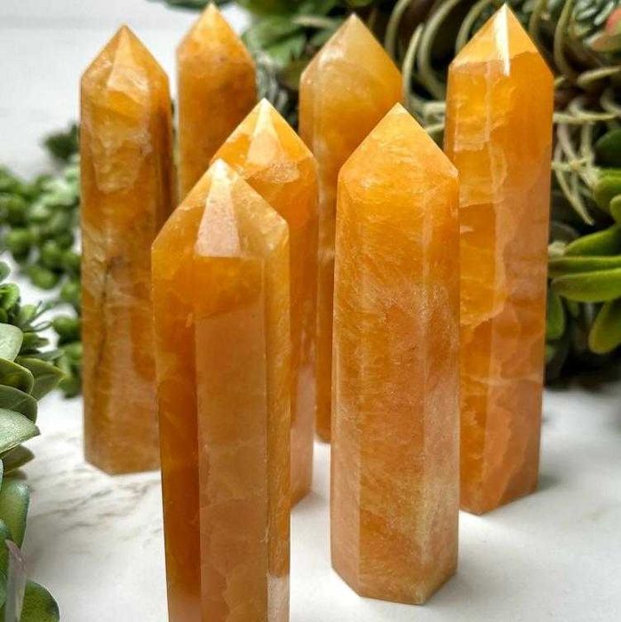 Calcite Естествен Кристал Медено Оранжев Калцит Жълт Калцит Минерал