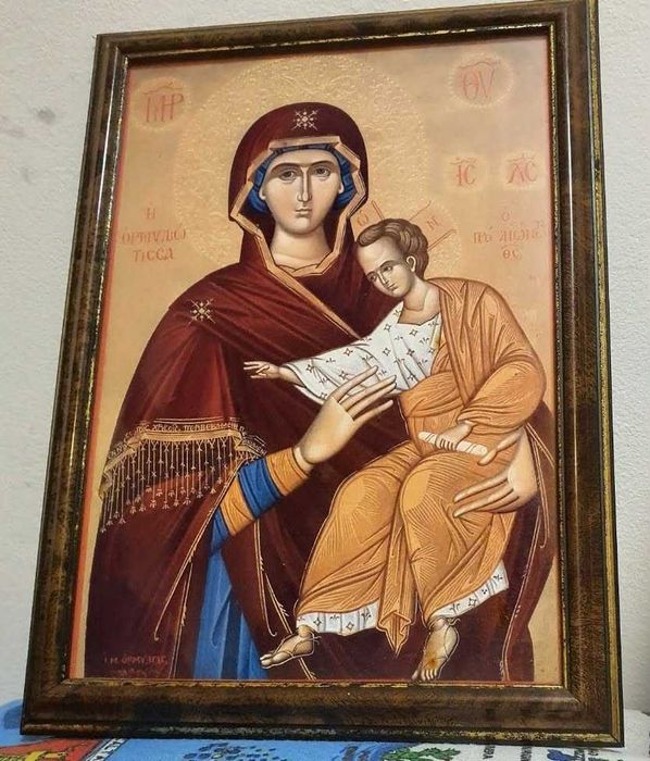 Icoană veche pictată manual pe lemn–piesă vintage autentică, cu suflet