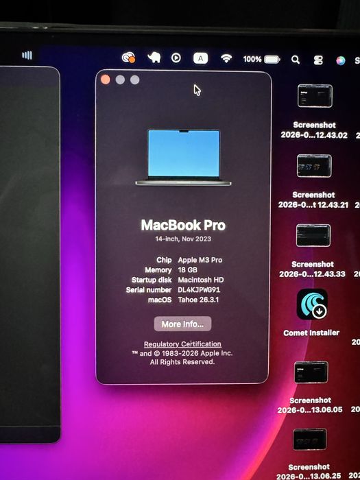 Macbook Pro 14' M3 Pro 18GB RAM, 512GB Space Black, 100% Battery
