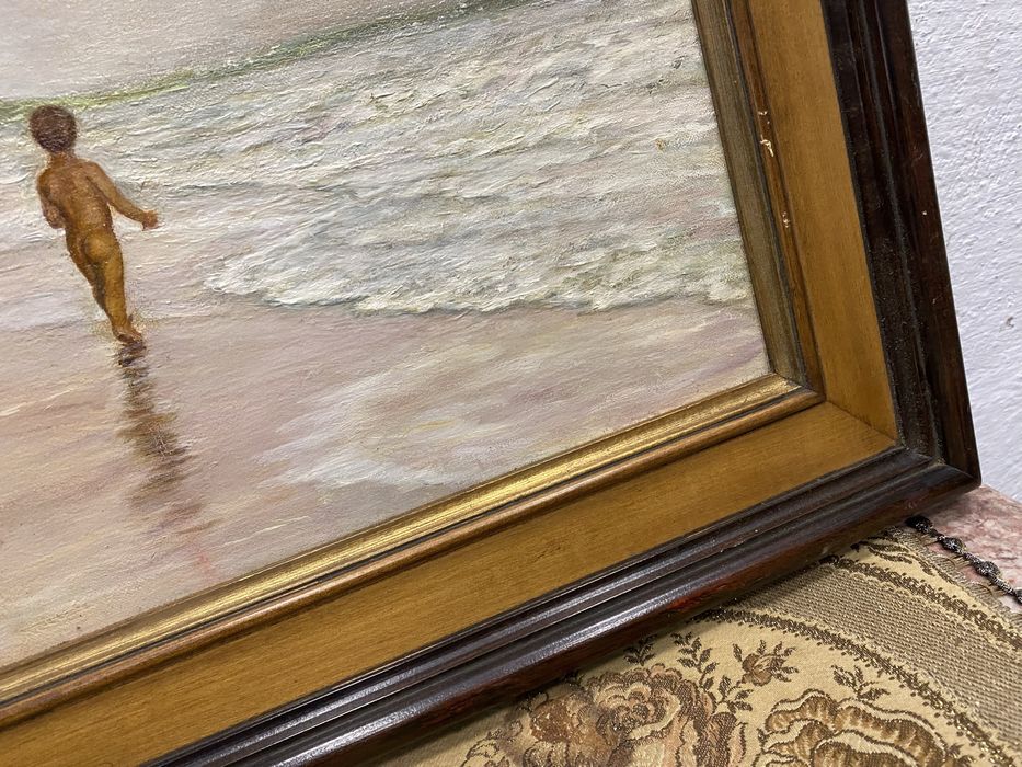 Стара френска картина морски мотив маслено платно