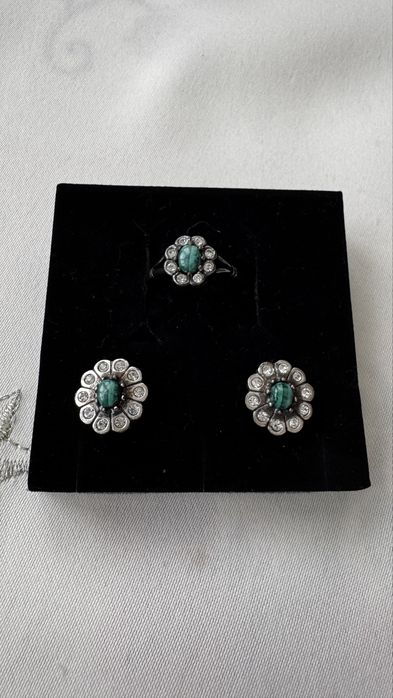 Малахит Серебро кольцо и серьги