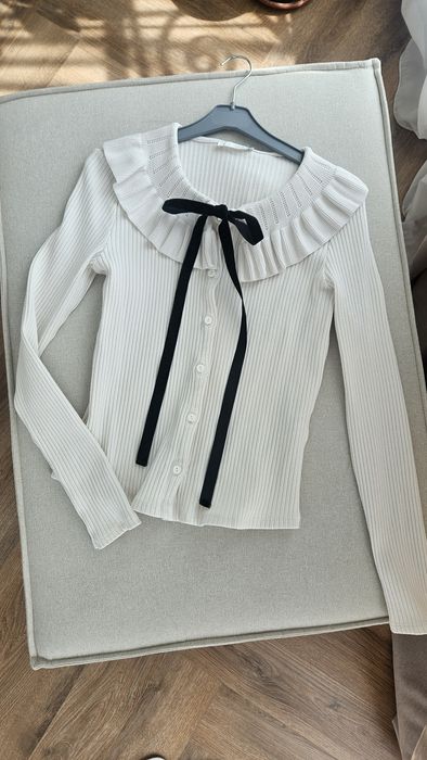 ZARA Рипсена блуза с панделка M-L