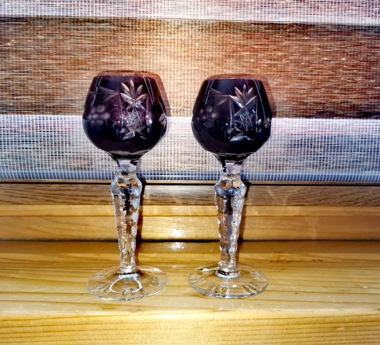 Антикварен сервиз комплект сет за ликьор ръчно шлифован цвят абсент