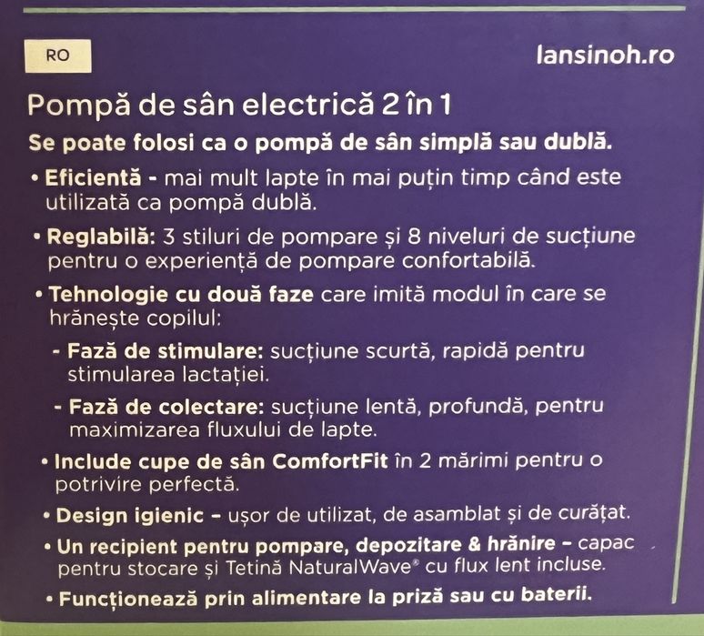 Pompa de san Lansinoh 2 in 1 electrica