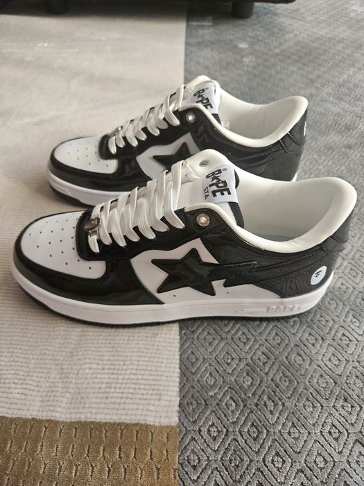 Papuci Bapesta Negru cu Alb