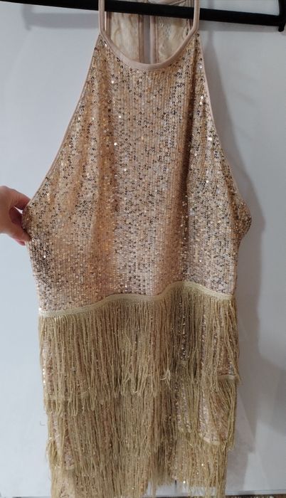Златиста къса рокля с Пайети и ресни