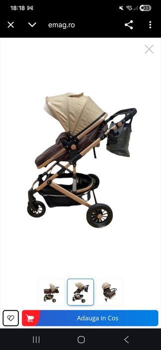 Set cărucior L-SUN + scoică auto – landou + sport, stare foarte bună