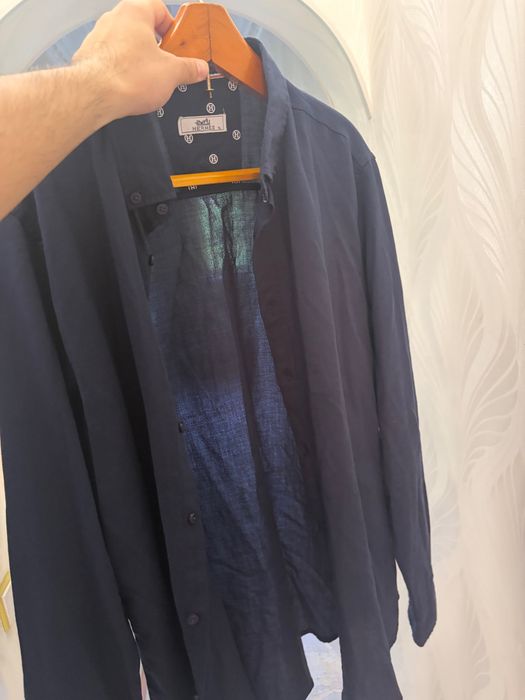 Продается Рубашка лен от бренда Hermes черная летная L (50 52)