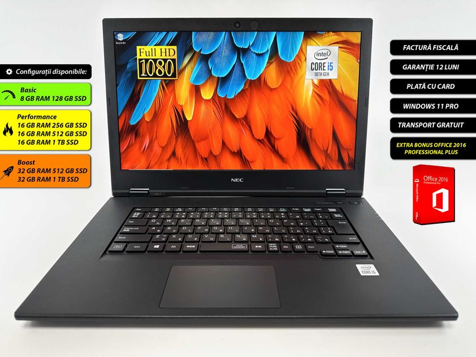 Laptop NEC Versa PRO Intel i5 generatia 10 16gb ram 512 gb ssd Ecran 15.6 inch Full HD Office 2016 Windows 11 Factura si Garantie 1 an