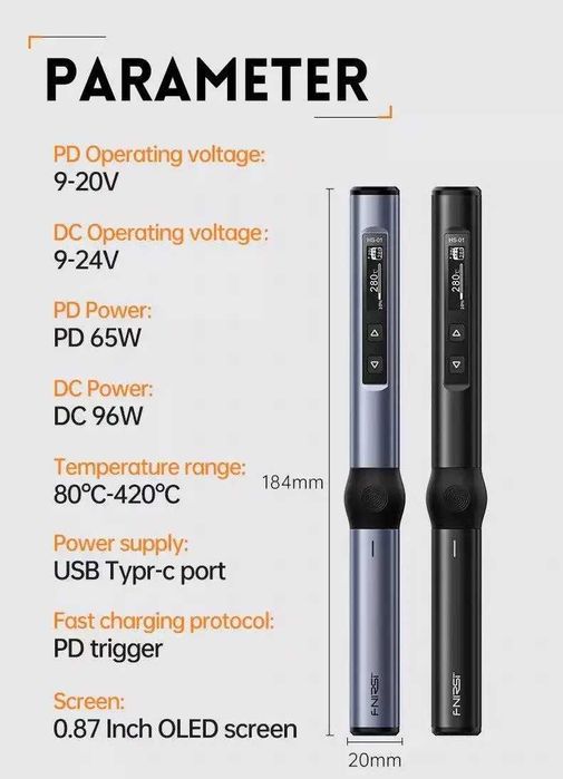 Умный  Портативный паяльник Fnirsi HS-01 мощностью 65 Вт