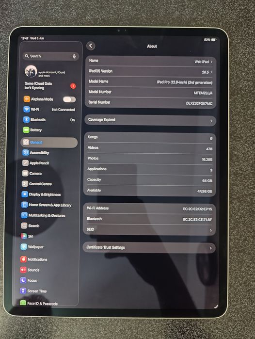 Tableta Ipad Pro 12.9 (2018) A1876 3rd Gen 64 GB Stare Perfecta