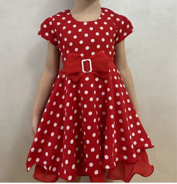 Платье горошек красное для девочек 2-5 лет