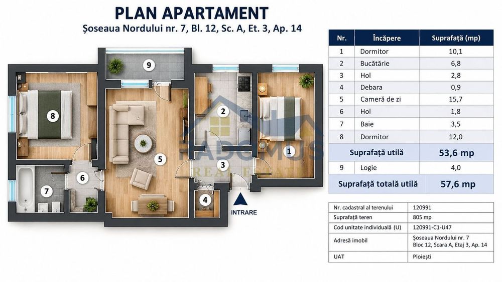 Apartament 3 camere | Șoseaua Nordului | Etaj 3/4 | Centrală proprie