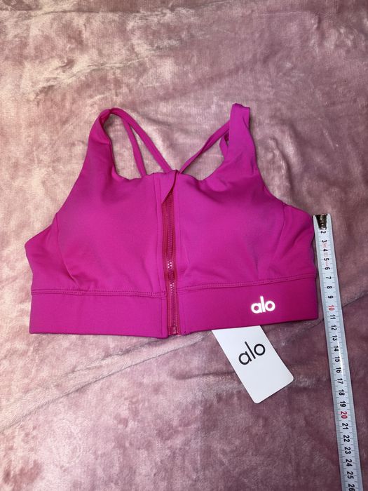 Bustiera Sutien S roz rose fucsia Alo Yoga etichetă fermoar sport sală