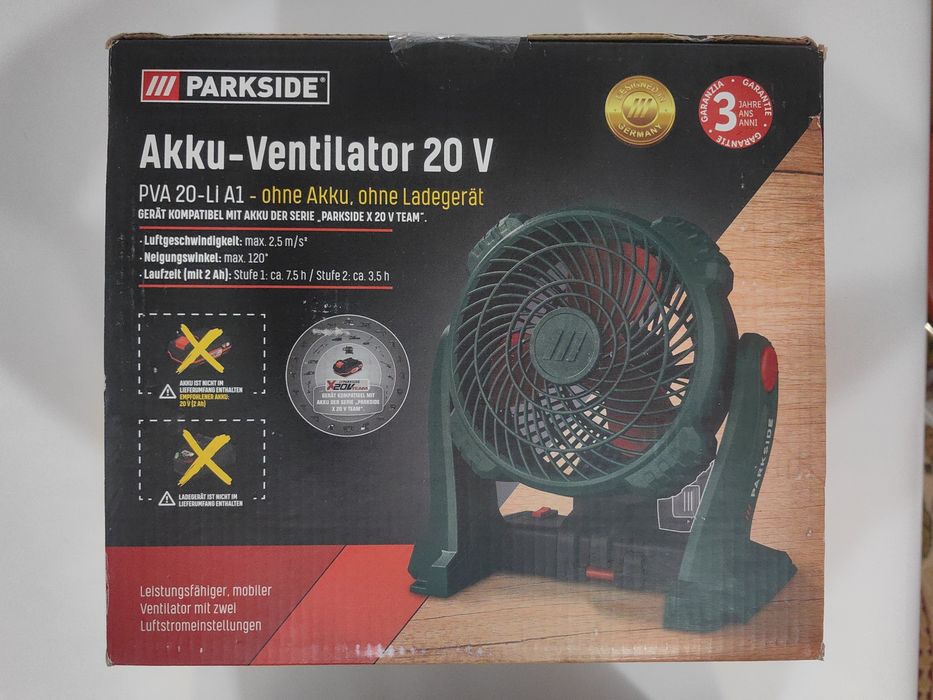 Ventilator Parkside pe acumulator, 20 V, doua trepte de viteza – fara baterie si incarcator