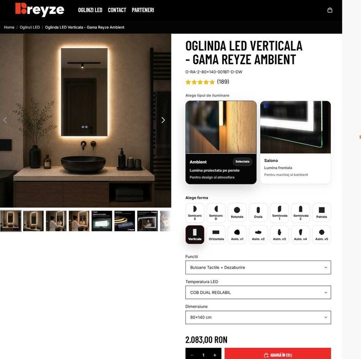 Oglinda baie LED Verticala - Gama Reyze Ambient