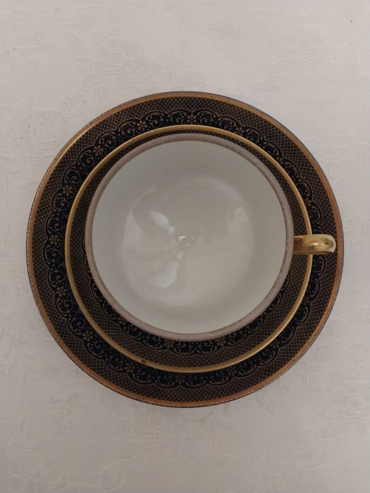 Роскошное чайное трио из фарфора LIGHTE/Германия кобальт золото ГДР