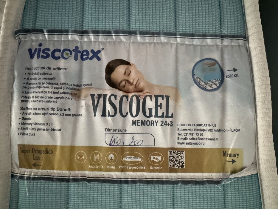 Vand Saltea Viscotex Memory Visco Gel 180x200 , cu garanție