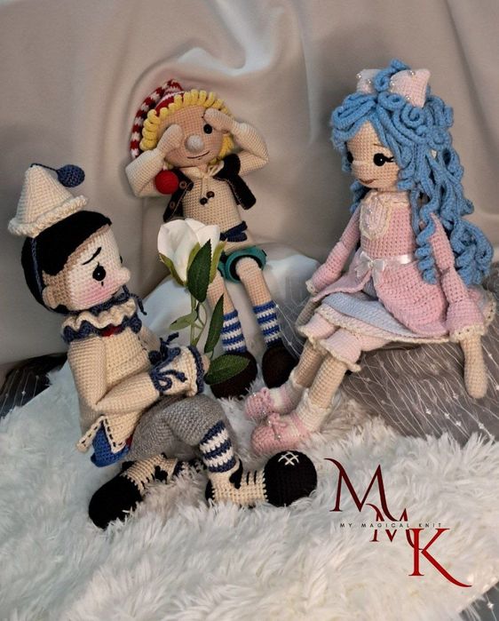 Вязаный набор Буратино, Мальвина и Пьеро