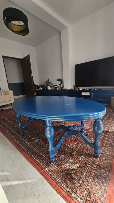 Masa cafea mare lemn masiv albastru elegant