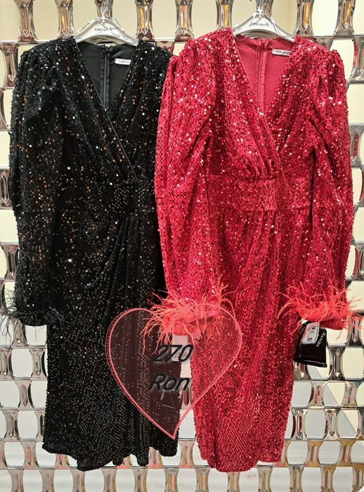 Rochie cu paiete discrete si puf. Rosie sau neagra