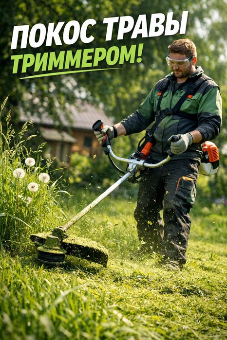 Покос травы триммером