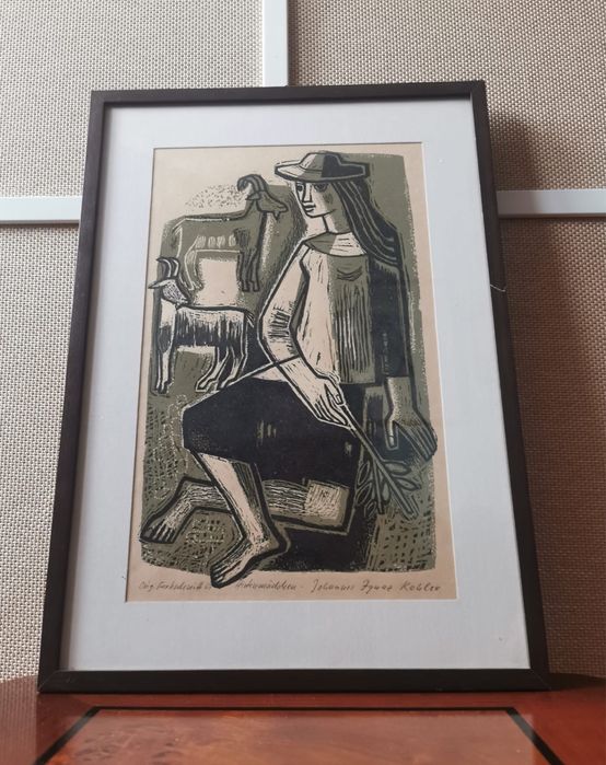 Антикварна картина Овчарка Йоханес Игуас Колер Johannes Iguaz Kohler