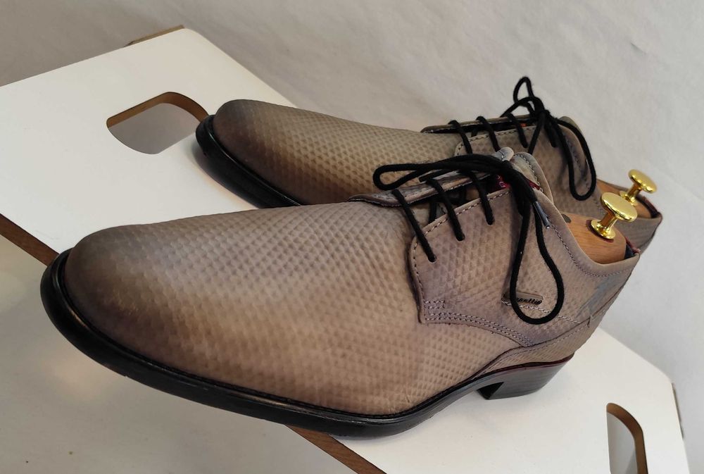 Pantofi derby 43 premium Bugatti piele naturala embosata camel