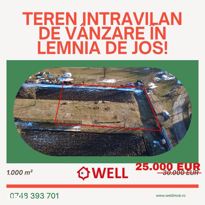 Teren intravilan de vânzare în Lemnia de Jos!