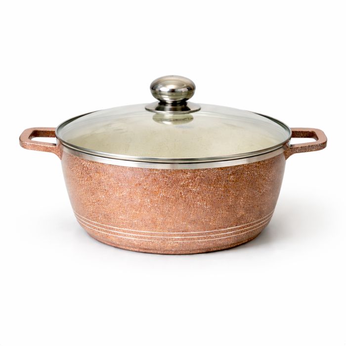 Set oale granit 6 piese cu capac sticla, vase gatit cu invelis granit antiaderent, ceramica, 32-40 cm, rezistente