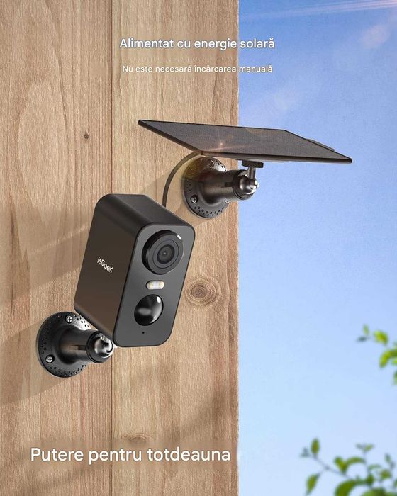 Cameră de supraveghere solară pentru exterior ieGeek 2K, baterie de 5200 mAh, supraveghere WiFi pentru exterior, detectare mișcare PIR