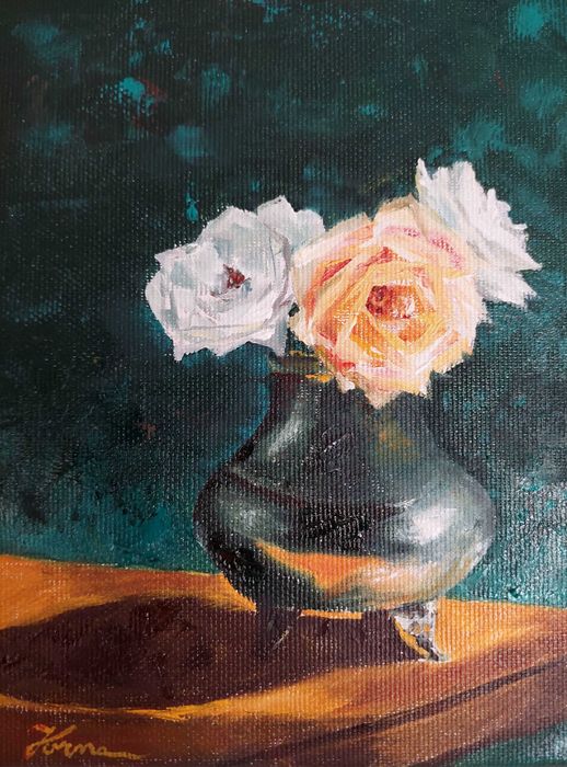 Tablou ulei pe pânză, trandafiri,flori ,cadou